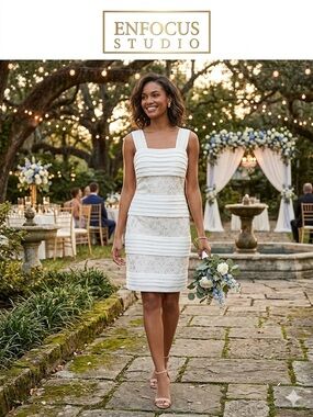 Enfocus Studio White Lace-Panel Midi Dress